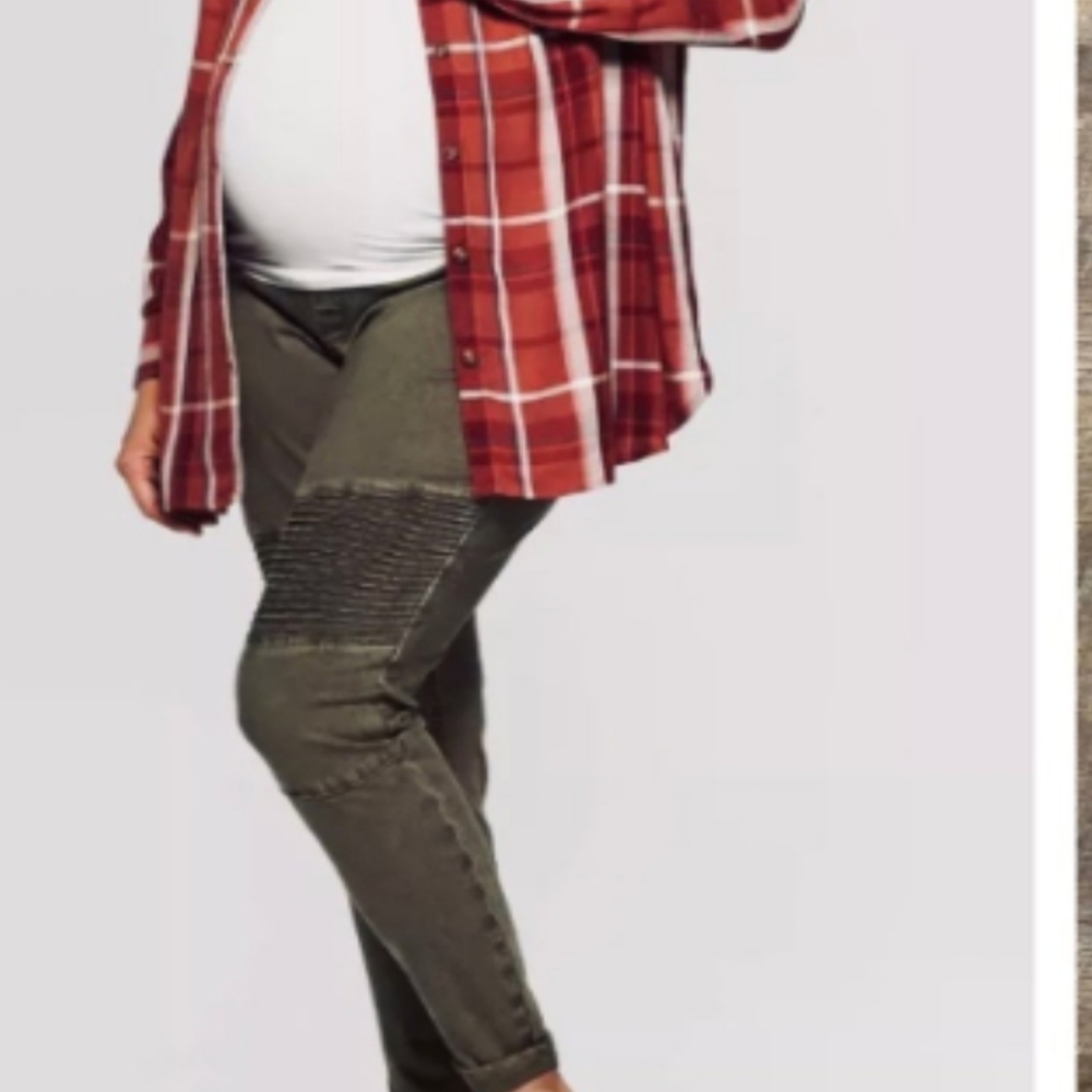 Maternity Moto Zipper Full Belly Crossed Back Panels Sustainable Green J…